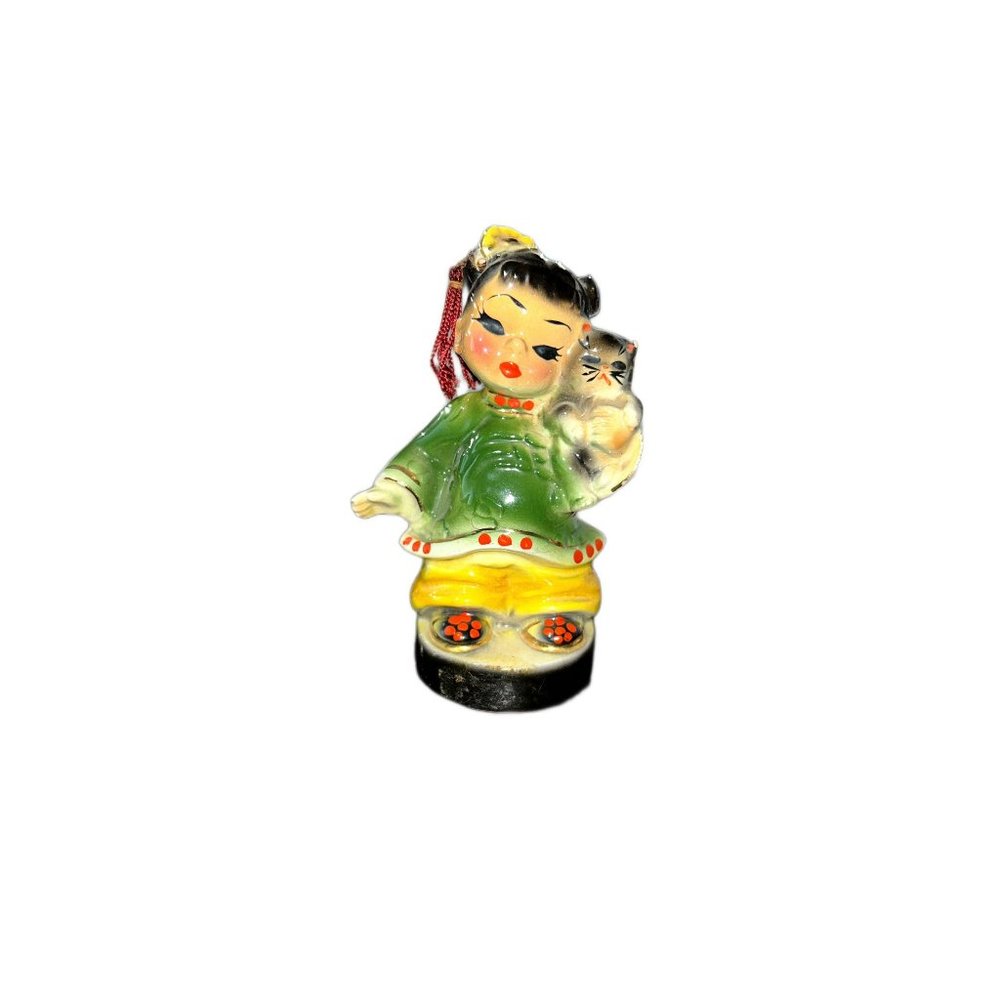 Vintage Early Josef Original Figurine Wee Lin Girl Holding Kitten